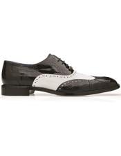  Belvedere Varo Genuine Alligator - Eel Wing Wingtip Shoes Black - White