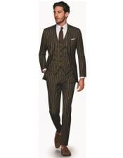  Black and Gold Pinstripe Vested Suit