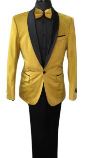 Retro Paris Yellow Velvet Slim Fit Jacket