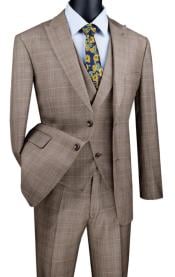  Tan Plaid Suit - Vested Suit - 3 Piece Suits - Peak