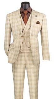  Khaki Plaid Suit - Vested Suit - 3 Piece Suits - Peak