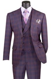  Purple Plaid Suit - Vested Suit - 3 Piece Suits - Peak