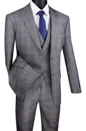  Gray Plaid Suit - Vested Suit - 3 Piece Suits - Peak
