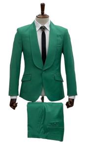  Emerald Green Tuxedo - Kelly Green Tuxedo - Aguesta Green Tuxedo Shawl Collar Single Button