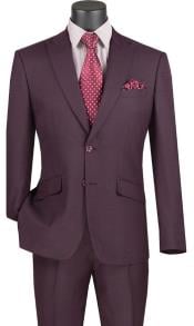  Plaid Suits - Windowpane Burgundy Suit - Peak Lapel Style