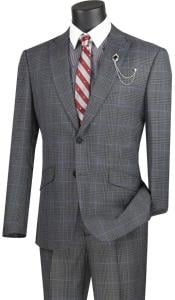  Plaid Suits - Windowpane Charcoal Suit - Peak Lapel Style