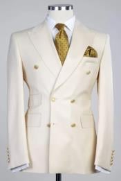  Creamy White Double Breasted Stylish Peaked Lapel Men Suits