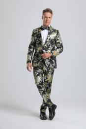  Black and Gold Paisley - Black and Gold Floral Suit With Bowtie