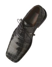  Mens Ferrini Square Toe Alligator Dress Shoe in Grey