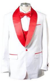  1 Button Shawl Lapel Tuxedo with Vest White and Red