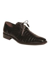  Mezlan Black Crocodile Shoes for Men Plain Toe