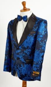  Big and Tall Tuxedo Jacket - Blue ~ Black Paisley Floral Blazer