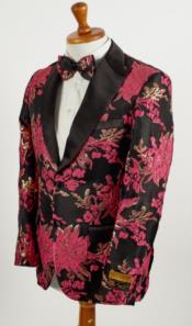  Big and Tall Tuxedo Jacket - Pink ~ Black Paisley Floral Blaze