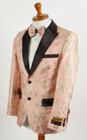  Big and Tall Tuxedo Jacket - Sand ~ Gold Paisley Floral Blazer