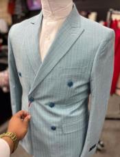  Double Breasted Suit - Stripe - Pinstripe Suit - Sky Blue -