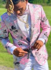  Mens Paisley Shawl Prom Tuxedo in Pink