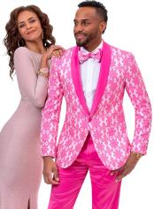  Mens Paisley Prom and Wedding Tuxedo in Hot Pink Fuchsia