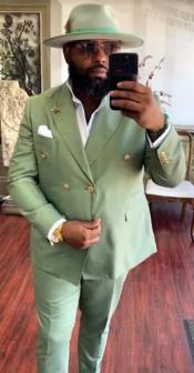  Mens Double Breasted Suits - Green Suit
