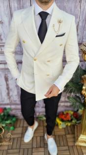  Ivory Double Breasted Blazer With Gold Buttons - Cream Sport Coat -