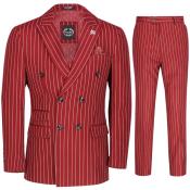  Mens 3 Piece Double Breasted Suit Maroon