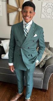  Dark Green Pinstripe Suit - Green Stripe Suit