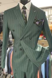  Dark Green Pinstripe Suit - Green Stripe Suit