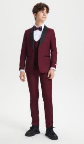  Boys Tuxedo - Burgundy Kids Suit