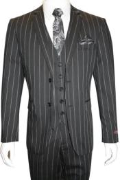  Mens Chalk Stripe Suit - Black Suit
