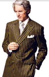  Mens Chalk Stripe Suit - Black and Gold Suit