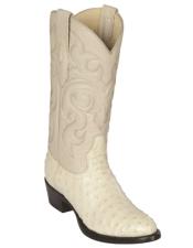  Winter-White Ostrich Skin Boots R-Toe