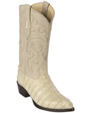  Winter White Caiman Tail J-Toe Western Boots