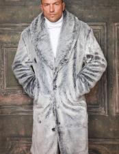  Mens Fashion Silver Faux Fur Overcoat