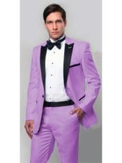  Mens One Button Notch Lapel Single Breasted Suit Lavender - Slim Fitted