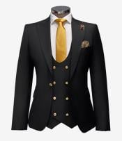  Black Mens Double Breasted Slim-fit Suit With Gold Buttons 46 Long Double Breasted Vest