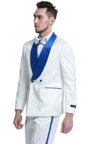 Mens Slim Fit Paisley Pattern Smoking Jacket and Wedding Tuxedo in White