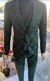 Mens Paisley Blazer - Floral Sport Coat - Hunter - Emerald Green Sport Jacket