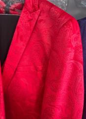 Mens Prom Tuxedo Paisley Suit - Wedding Floral Suit- Red Wedding Jacket + Vest + Pants