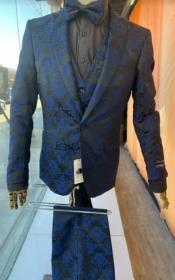  Mens Prom Tuxedo Paisley Suit - Wedding Floral Suit- Midnight - Royal