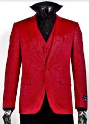 Velvet Paisley Blazer - Comes With Free Vest and Pants - Slim Fit - Red