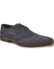  Mens Vegan Suede Wedding and Prom Wingtip Lack Up Dress Shoe in Navy Blue