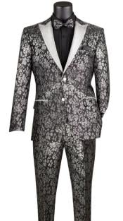  Prom Suit - Black - Paisley Floral Tuxedo - Wedding Groom Suit
