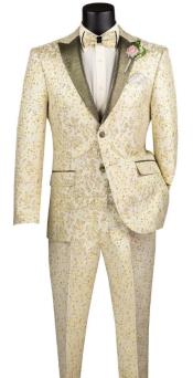  Prom Suit - Champagne - Paisley Floral Tuxedo - Wedding Groom Suit