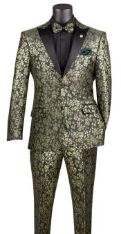  Prom Suit - Emerald Green - Paisley Floral Tuxedo - Wedding Groom Suit