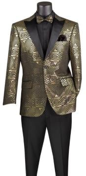  Prom Suit - Gold - Paisley Floral Tuxedo - Wedding Groom Suit