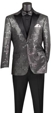  Prom Suit - Silver - Paisley Floral Tuxedo - Wedding Groom Suit