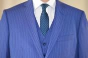  Mens Light Blue Pinstripe Vested Suit - Modern Fit