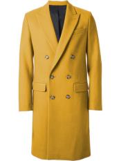  Mens Gold 44Inch Long Double Breasted Overcoat Winter Mens Topcoat Sale