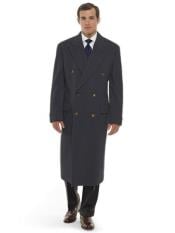  Mens Dress Coat 44 Inch Long Length Charcoal Double Breasted Wool Blend Overcoat