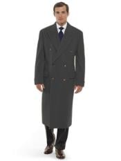  Mens Dress Coat 44 Inch Long Length Dark Grey Double Breasted Wool
