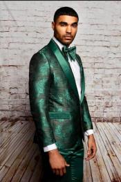  Mens One Button Shawl Lapel Suit Green